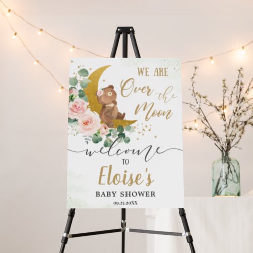 Whimsical Bear Over the Moon Baby Shower Welcome Foam Board