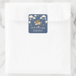 Whimsical Bear Pilot Cloud Baby Shower Sticker