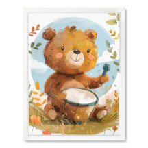 Whimsical Bear Playing Drum Nursery Wall Art