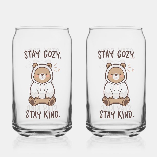 Whimsical Bear with Positive Kindness Quote Can Glass (Front)