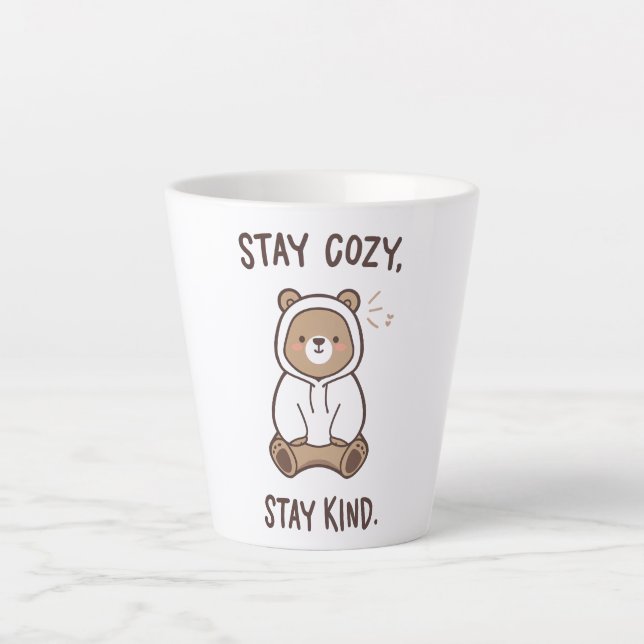 Whimsical Bear with Positive Kindness Quote Latte Mug (Front)