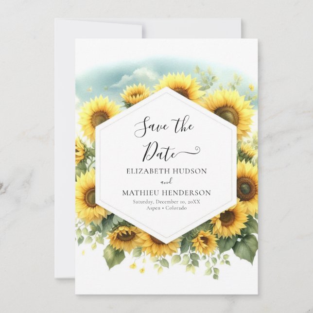 Whimsical Beautiful Sunflower Wedding Save The Date (Front)
