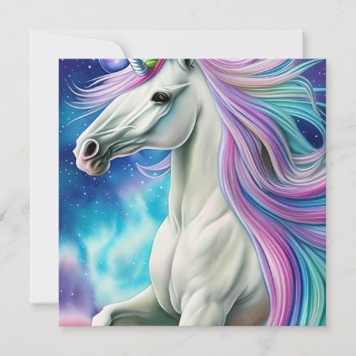Whimsical Beautiful White Unicorn Horse with Flowi Note Card
