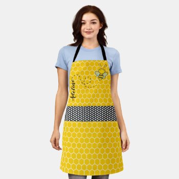 Whimsical Bee And Honeycomb Personalized Apron by SocialiteDesigns at Zazzle