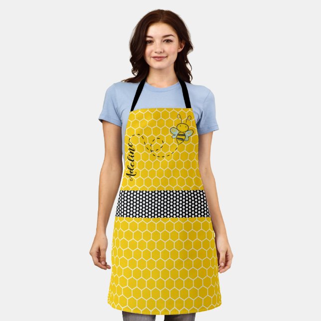 Whimsical Bee and Honeycomb Personalized Apron (Worn)