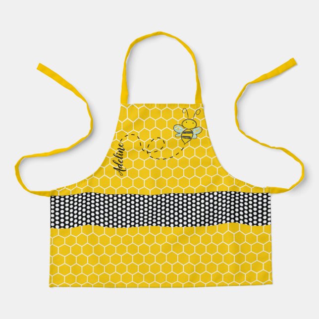 Whimsical Bee and Honeycomb Personalized Apron (Front)