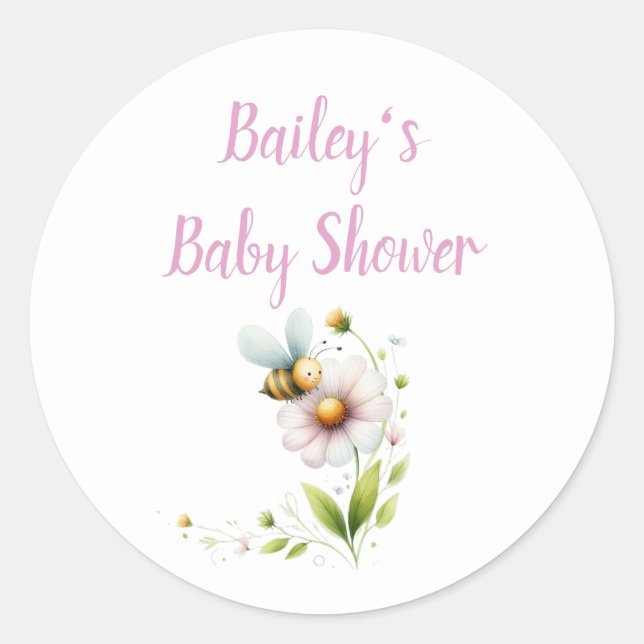 Whimsical Bee Baby Shower  Classic Round Sticker (Front)