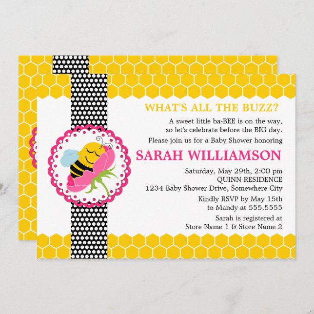 Whimsical Bee Baby Shower Invitation (Front/Back)