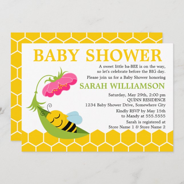 Whimsical Bee Baby Shower Invitation (Front/Back)
