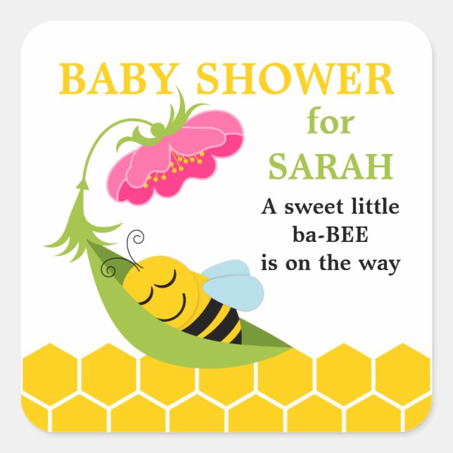 Whimsical Bee Baby Shower Stickers (Front)