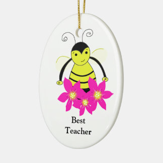 Whimsical Bee Best Teacher Ceramic Ornament