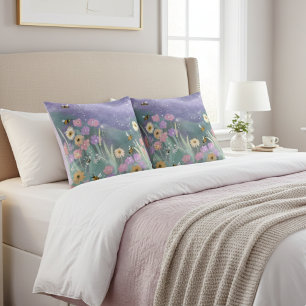 Whimsical Bee Floral Twilight Garden Art Throw Pillow