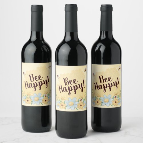 Whimsical Bee Happy Wine Label