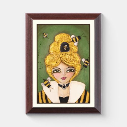 Whimsical Bee Hive Girl Fun Mixed Media Framed Art Award Plaque