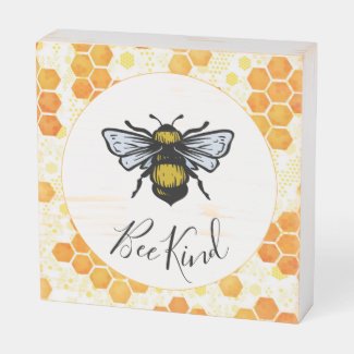 Whimsical Bee Kind Honeycomb Wooden Box Sign