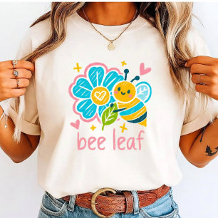 Whimsical Bee Leaf crayon Art Happy Eco-Conscious T-Shirt