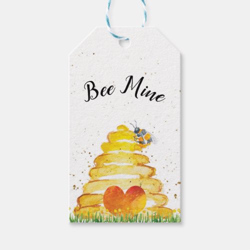 Whimsical Bee Mine Valentines Day Watercolor Gift Tags