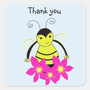Whimsical Bee Thank You Square Sticker