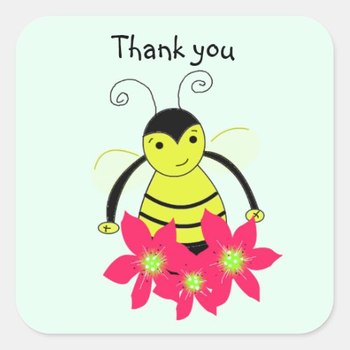 Whimsical Bee Thank You Square Sticker