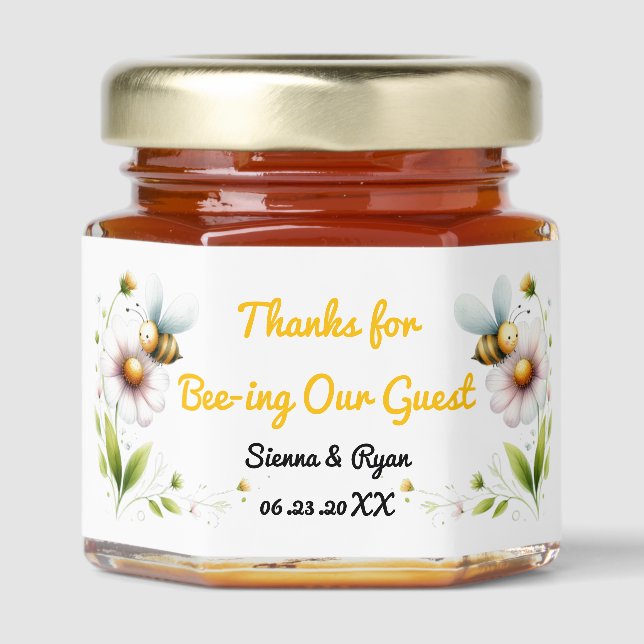 Whimsical Bee Thanks for Bee-ing Our Guest Honey Jar Favors (Front)