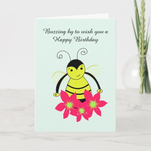 Whimsical Bee with Flowers Card