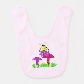 Whimsical Bee with Mushrooms Bib
