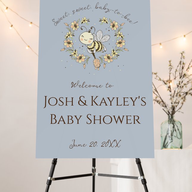 Whimsical Bee Wreath Co-Ed Baby Shower Welcome  Foam Board (In Situ (Stand))