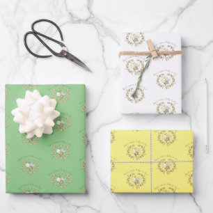 Whimsical Bee Wreath Trio Wrapping Paper Sheets