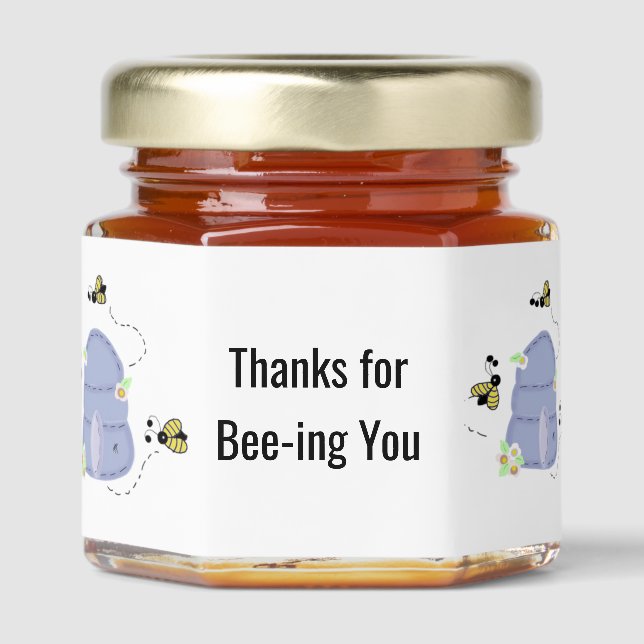 Whimsical Beehive Thanks for Bee-ing You Honey Jar Favors (Front)