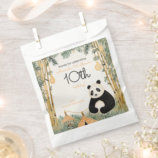 Whimsical Beige Bamboo and Panda Birthday Party Favor Bag (Clipped)