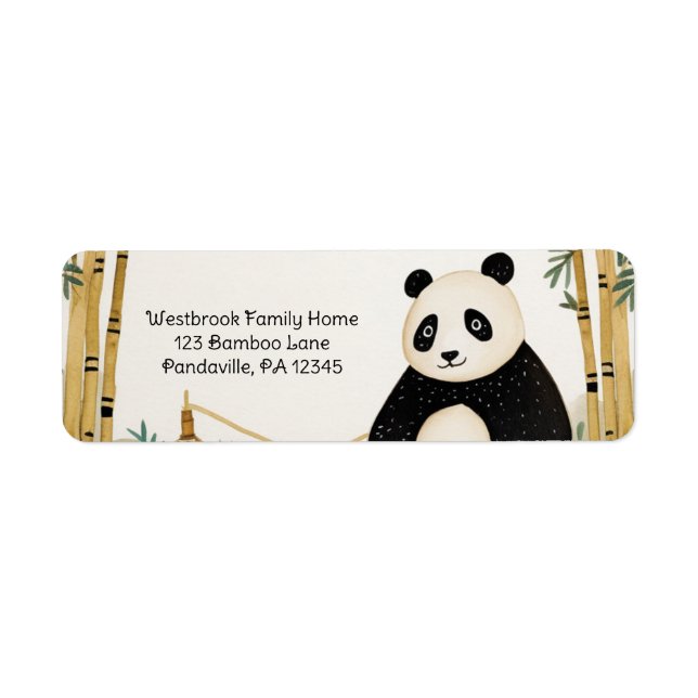 Whimsical Beige Bamboo and Panda Birthday Party Label (Front)