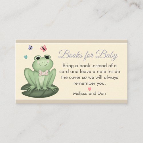 Whimsical Beige Frog Baby Shower Books for Baby Enclosure Card