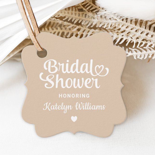 Whimsical Beige Heart Script Wedding Shower Favor Tags (Creator Uploaded)