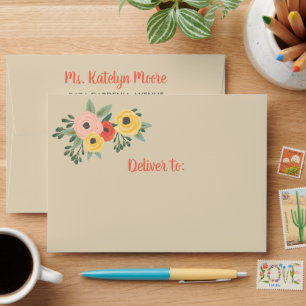 Whimsical Beige Watercolor Floral Envelope