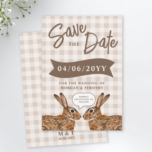 Whimsical Beige Woodland Hare Bunny Save The Date (Creator Uploaded)