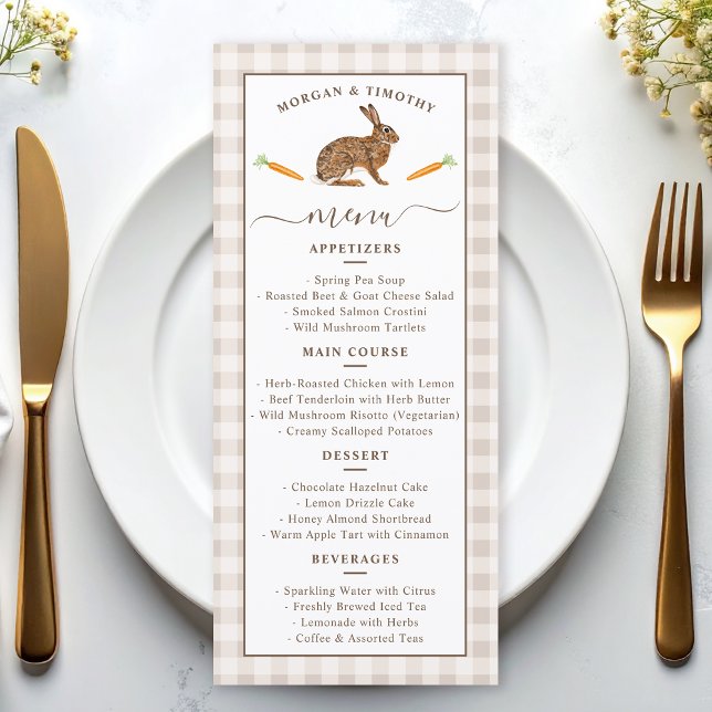 Whimsical Beige Woodland Hare Wedding Menu Card (Creator Uploaded)