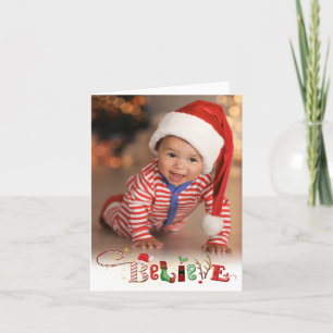 Whimsical BELIEVE, 3 Photo, Holiday Letter Option