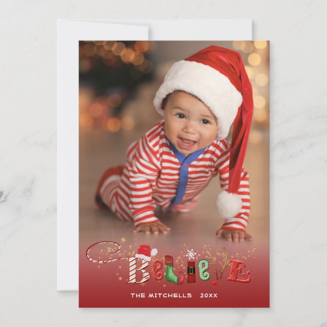 Whimsical BELIEVE, Gold Sparkle Accent - 1 Photo (Front)