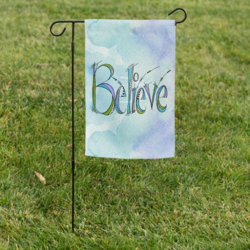 Whimsical Believe Hand_Lettering Garden Flag