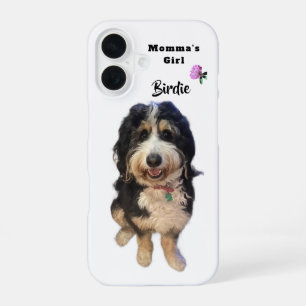 Whimsical Bernedoodle Dog Photo Momma’s Girl Name iPhone 16 Case