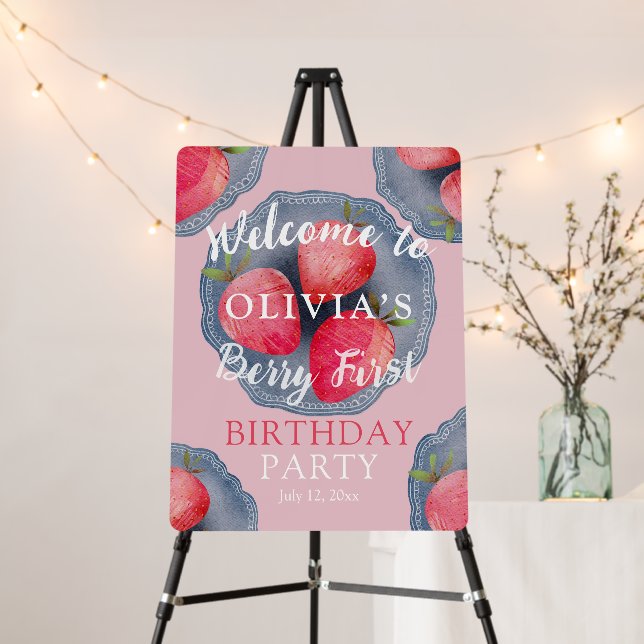 Whimsical Berry First Birthday Welcome Sign  (In Situ (Stand))