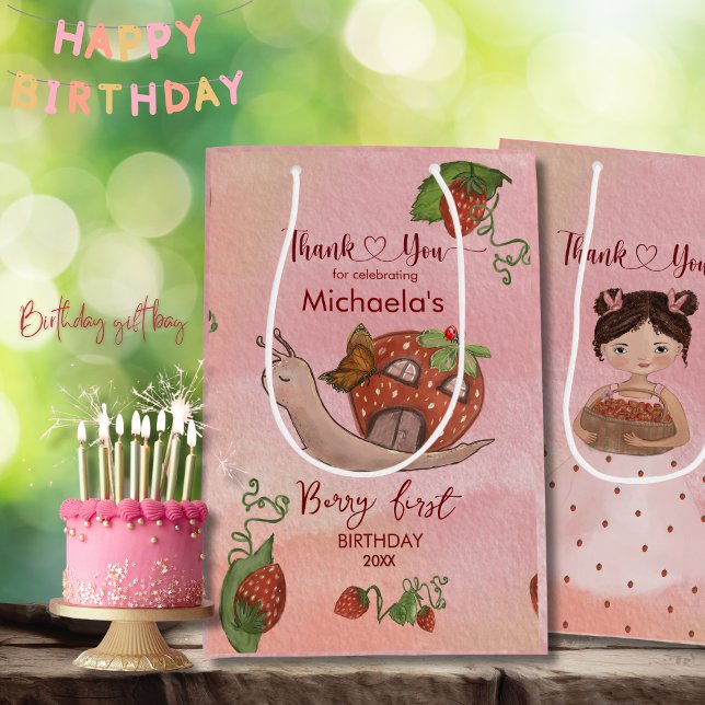 Whimsical Berry First Favor Bag - Snail & Girl (Whimsical Berry First Favor Bag - Snail & Gilr)
