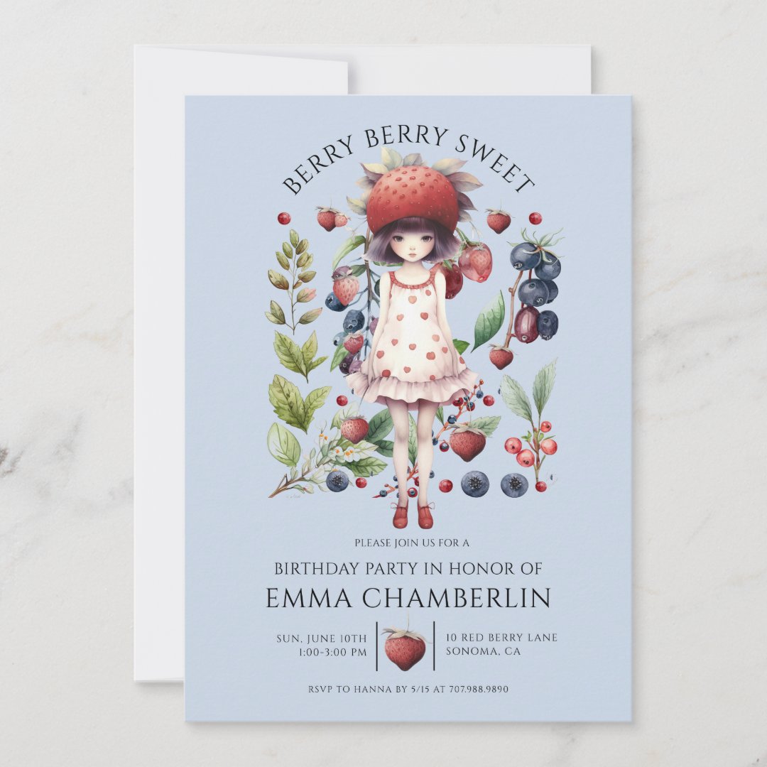 Whimsical Berry Sweet Girl&#39;s Birthday                    Party Invitation