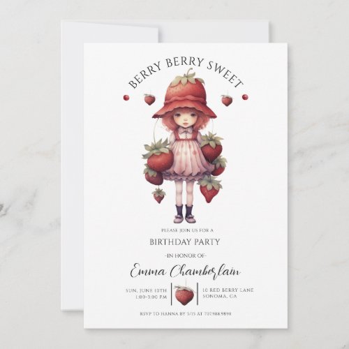 Whimsical Berry Sweet Girls Birthday Party Invitation