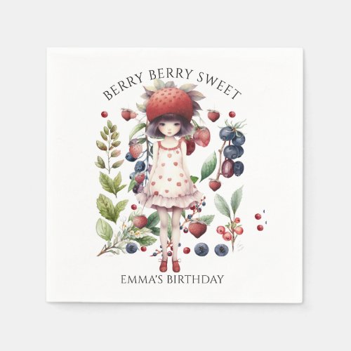 Whimsical Berry Sweet Girls Birthday Party Napkins