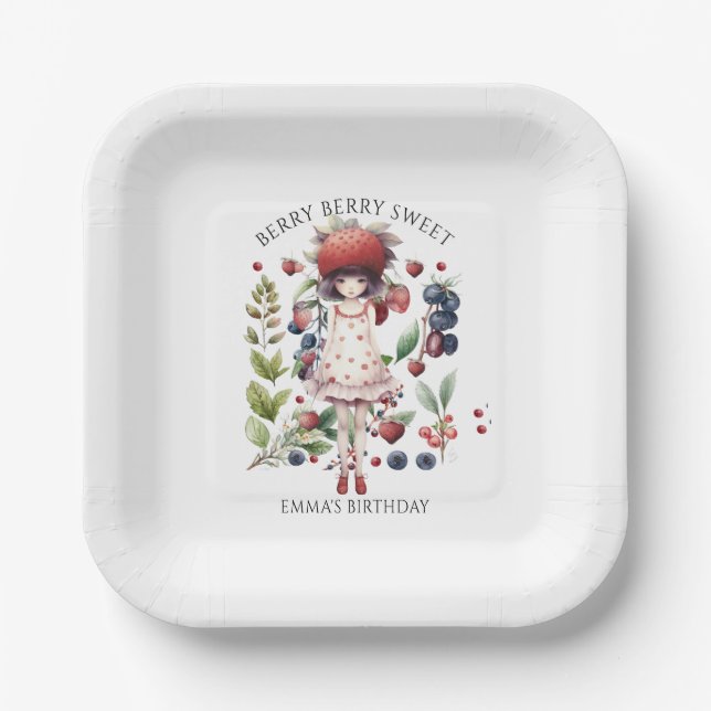 Whimsical Berry Sweet Girl's Birthday Party Paper Plates (Front)