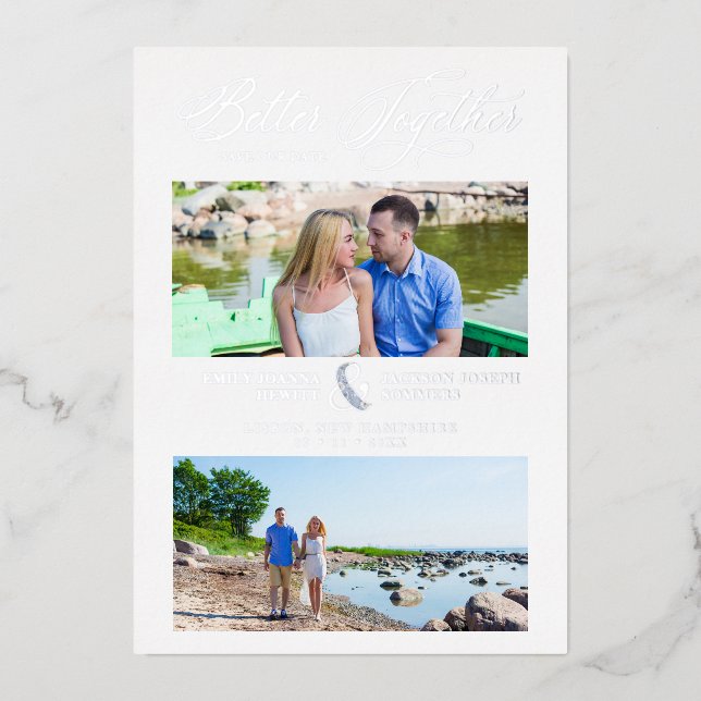 Whimsical Better Together Quote 2 Photos Wedding  Foil Invitation (Front)