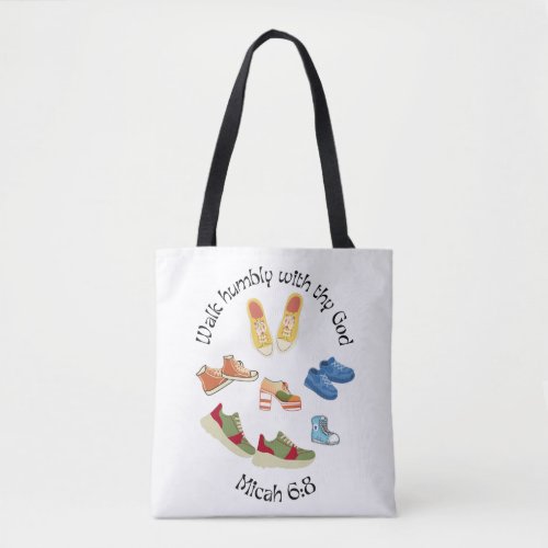 Whimsical Bible Verse Walk Humbly With God Shoes  Tote Bag
