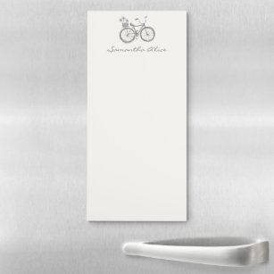 Whimsical Bicycle Illustration Lilac Gray Custom Magnetic Notepad