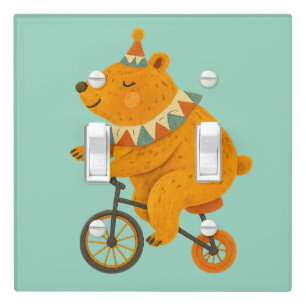Whimsical Bicycle-Riding Circus Bear Light Switch Cover